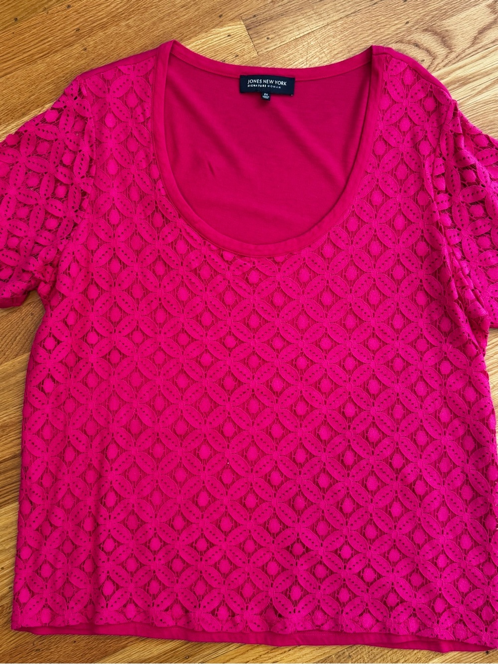 Jones New York Women's Pink Lace Short Sleeve Top, 2x